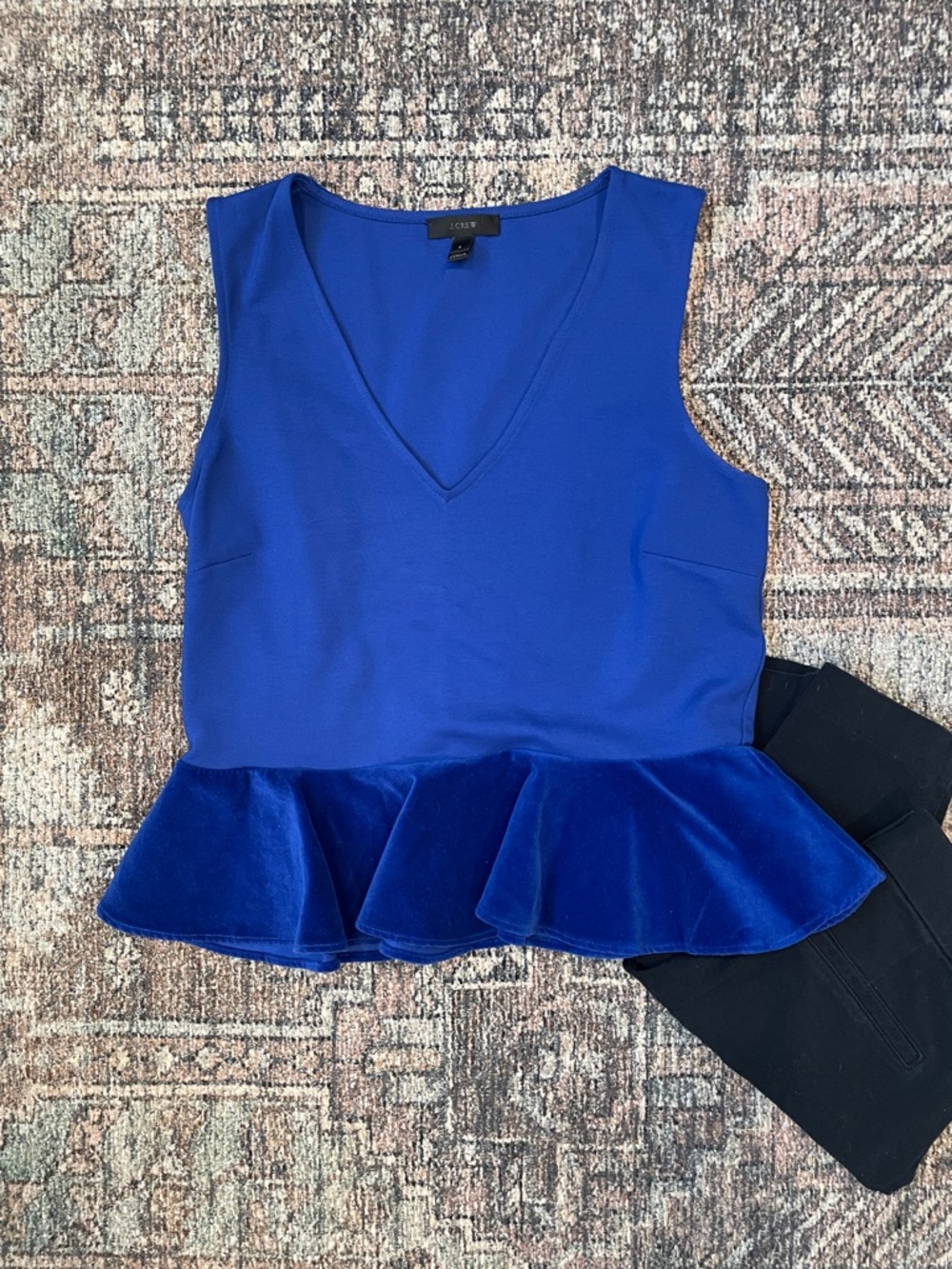 J Crew Royal Blue Velvet Peplum Top Small